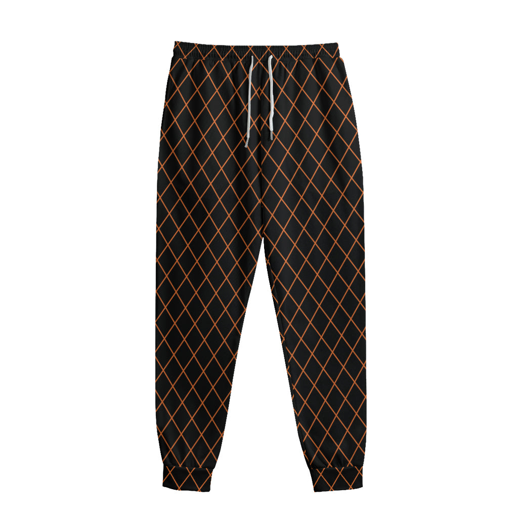 Black And Orange Harlequin Print Sweatpants