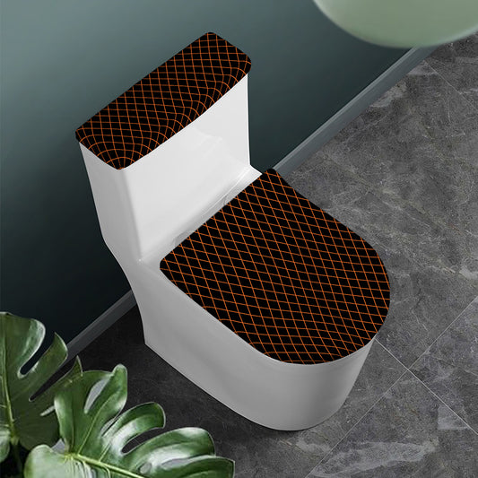 Black And Orange Harlequin Print Toilet Lid And Tank Cover Set
