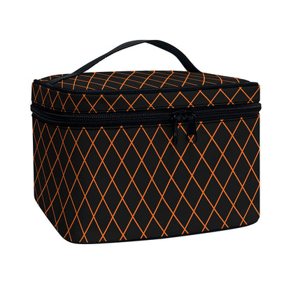 Black And Orange Harlequin Print Travel Makeup Bag