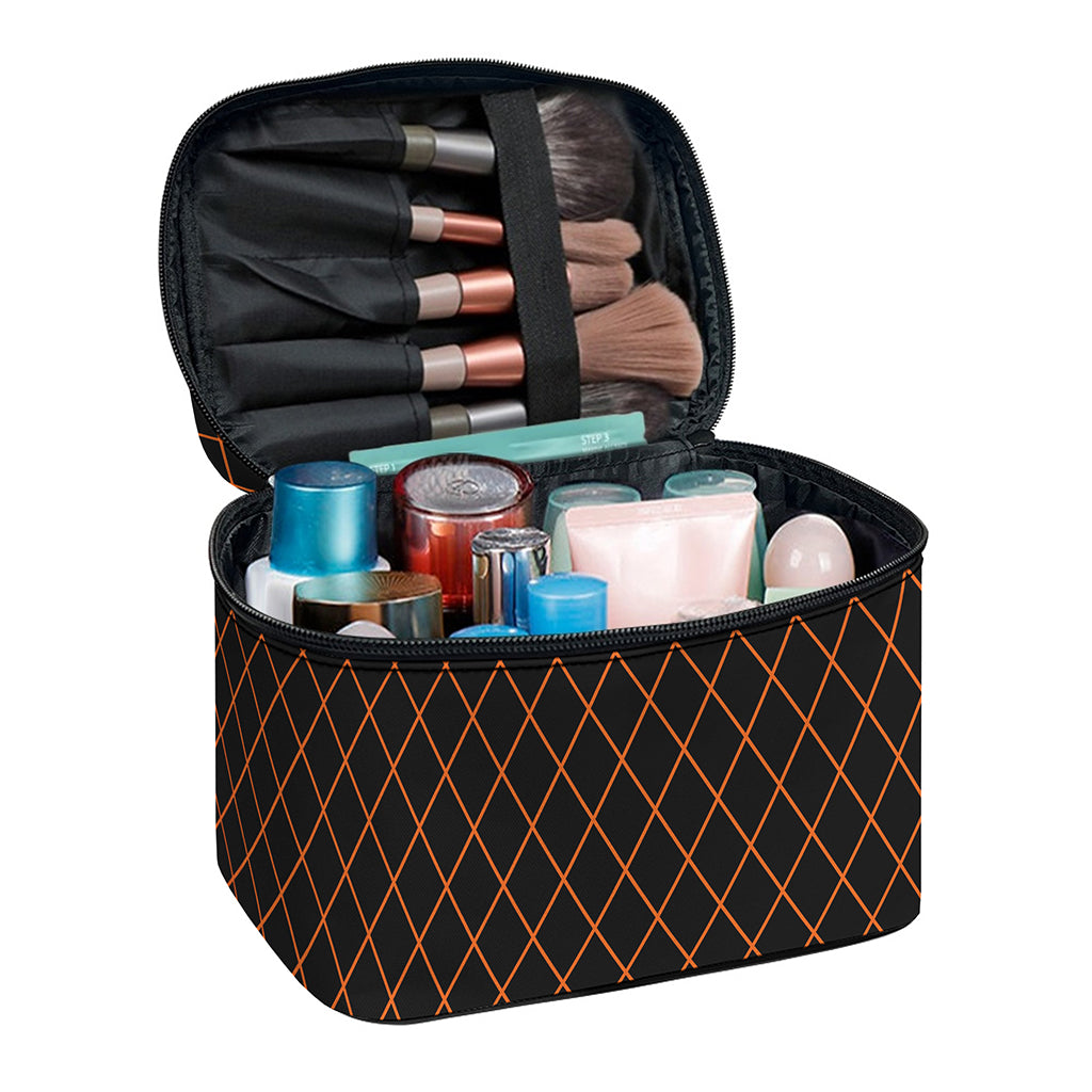 Black And Orange Harlequin Print Travel Makeup Bag