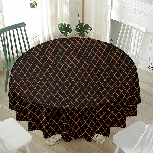 Black And Orange Harlequin Print Waterproof Round Tablecloth