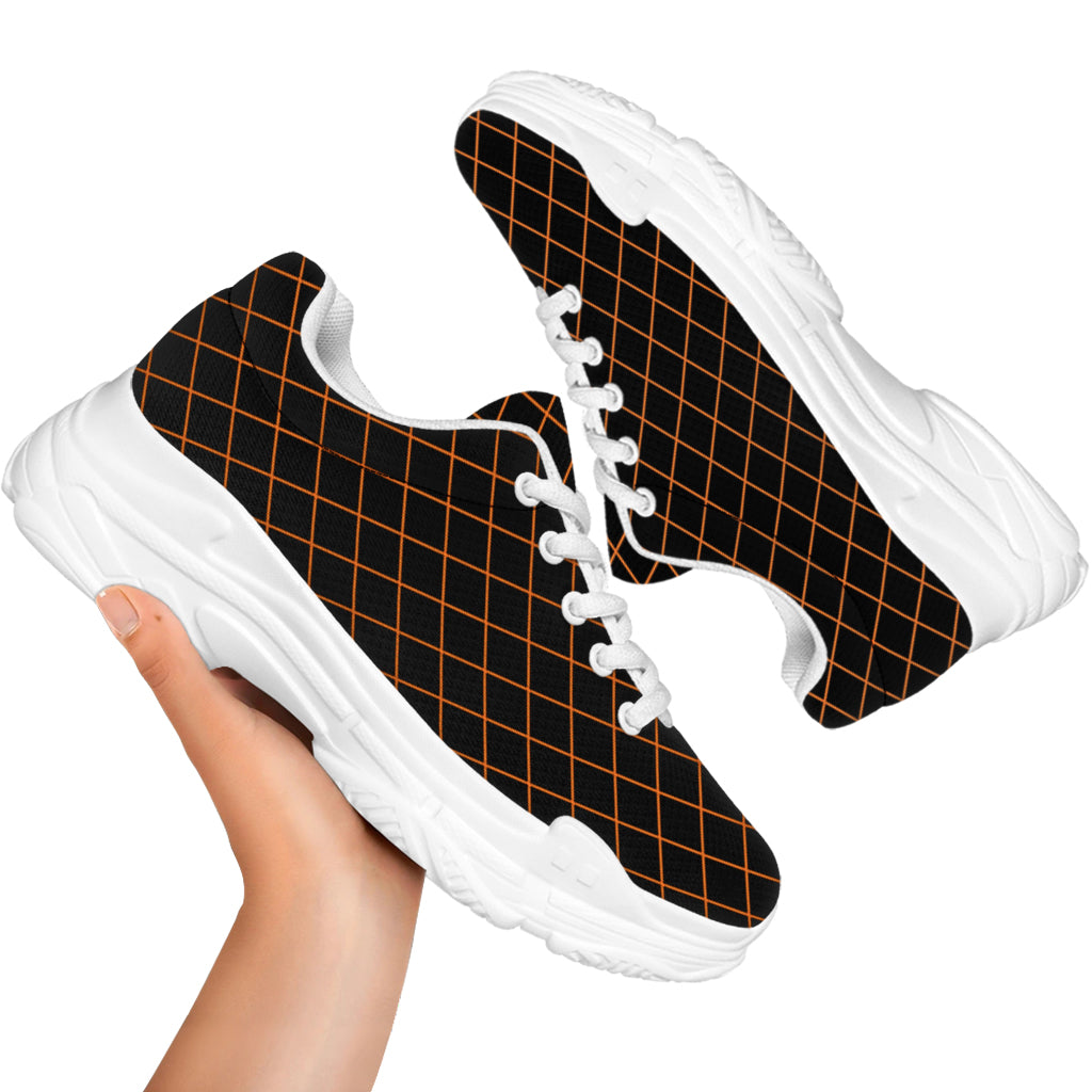 Black And Orange Harlequin Print White Chunky Shoes