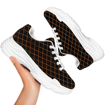 Black And Orange Harlequin Print White Chunky Shoes