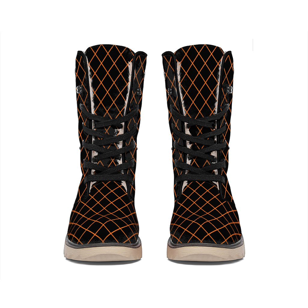 Black And Orange Harlequin Print Winter Boots
