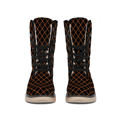Black And Orange Harlequin Print Winter Boots