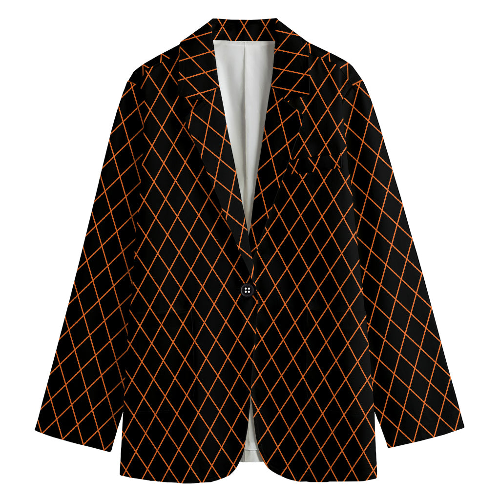 Black And Orange Harlequin Print Women's Cotton Blazer