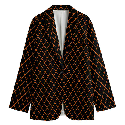 Black And Orange Harlequin Print Women's Cotton Blazer