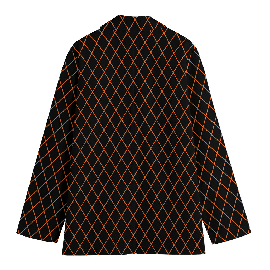 Black And Orange Harlequin Print Women's Cotton Blazer