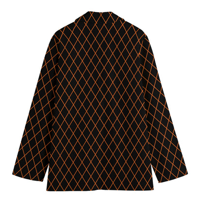 Black And Orange Harlequin Print Women's Cotton Blazer