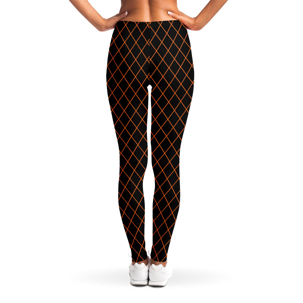 Black And Orange Harlequin Print Women's Leggings