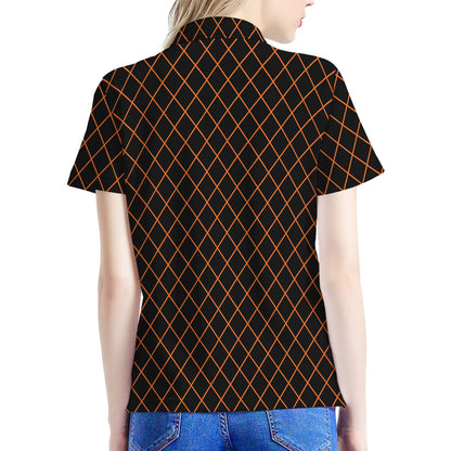 Black And Orange Harlequin Print Women's Polo Shirt