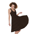 Black And Orange Harlequin Print Sleeveless Knee Length Dress