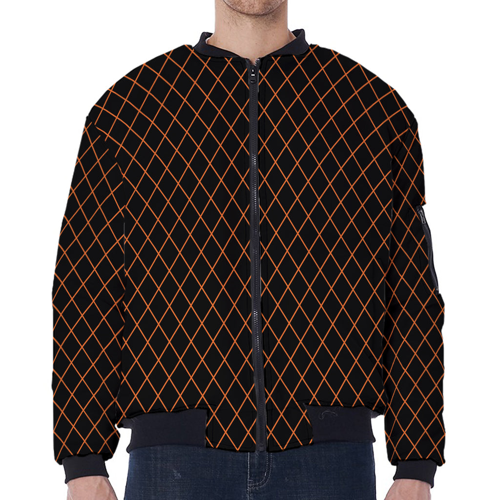 Black And Orange Harlequin Print Zip Sleeve Bomber Jacket