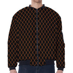 Black And Orange Harlequin Print Zip Sleeve Bomber Jacket