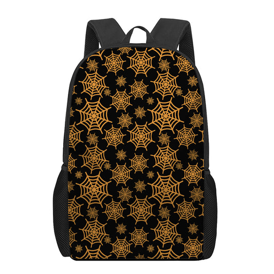 Black And Orange Spider Web Print 17 Inch Backpack