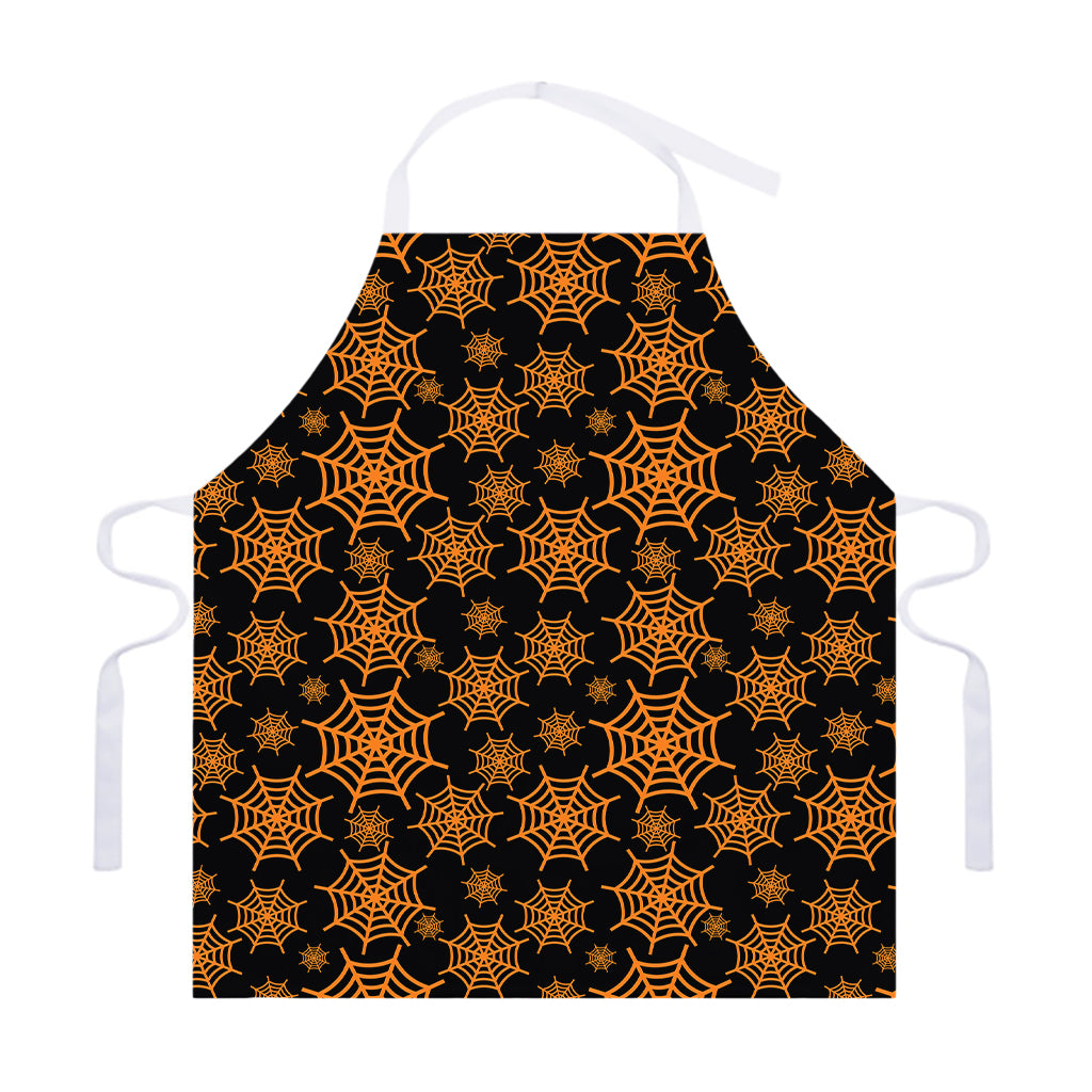 Black And Orange Spider Web Print Adjustable Apron
