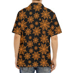 Black And Orange Spider Web Print Aloha Shirt