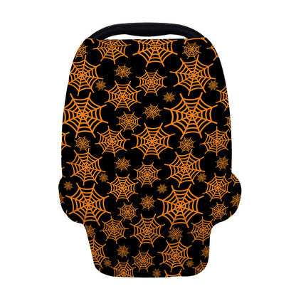 Black And Orange Spider Web Print Baby Seat Cover