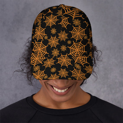 Black And Orange Spider Web Print Baseball Cap