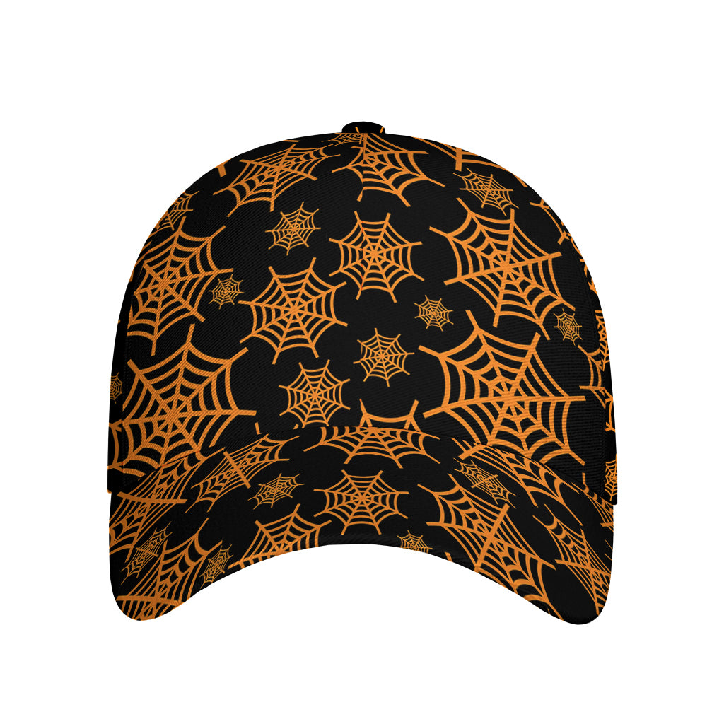Black And Orange Spider Web Print Baseball Cap