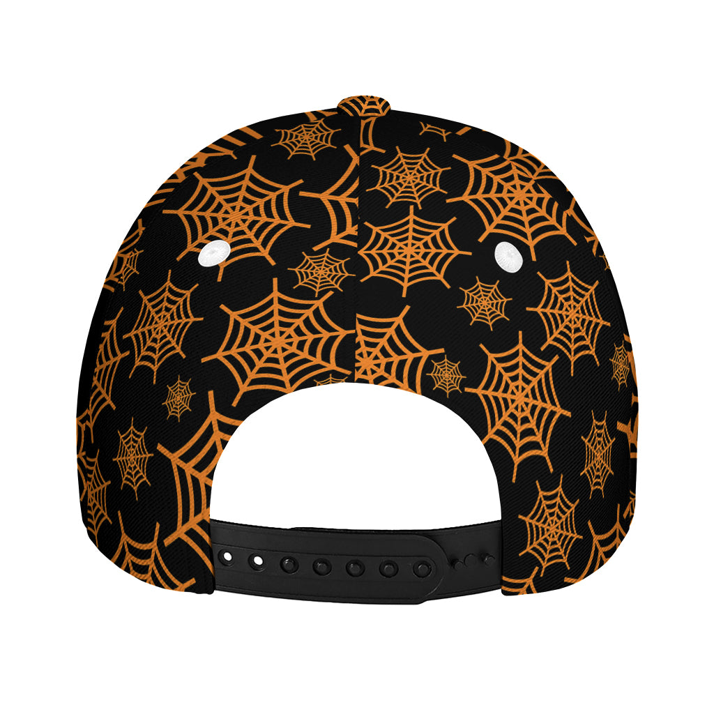 Black And Orange Spider Web Print Baseball Cap
