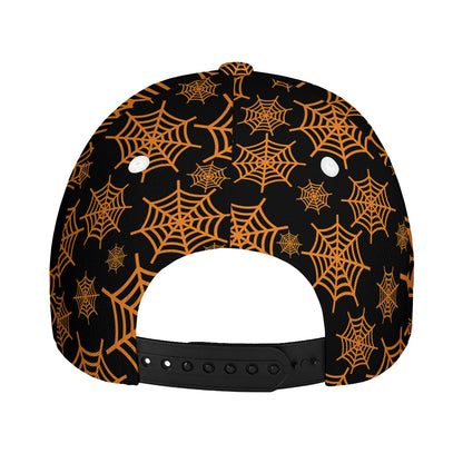 Black And Orange Spider Web Print Baseball Cap