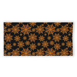 Black And Orange Spider Web Print Beach Towel