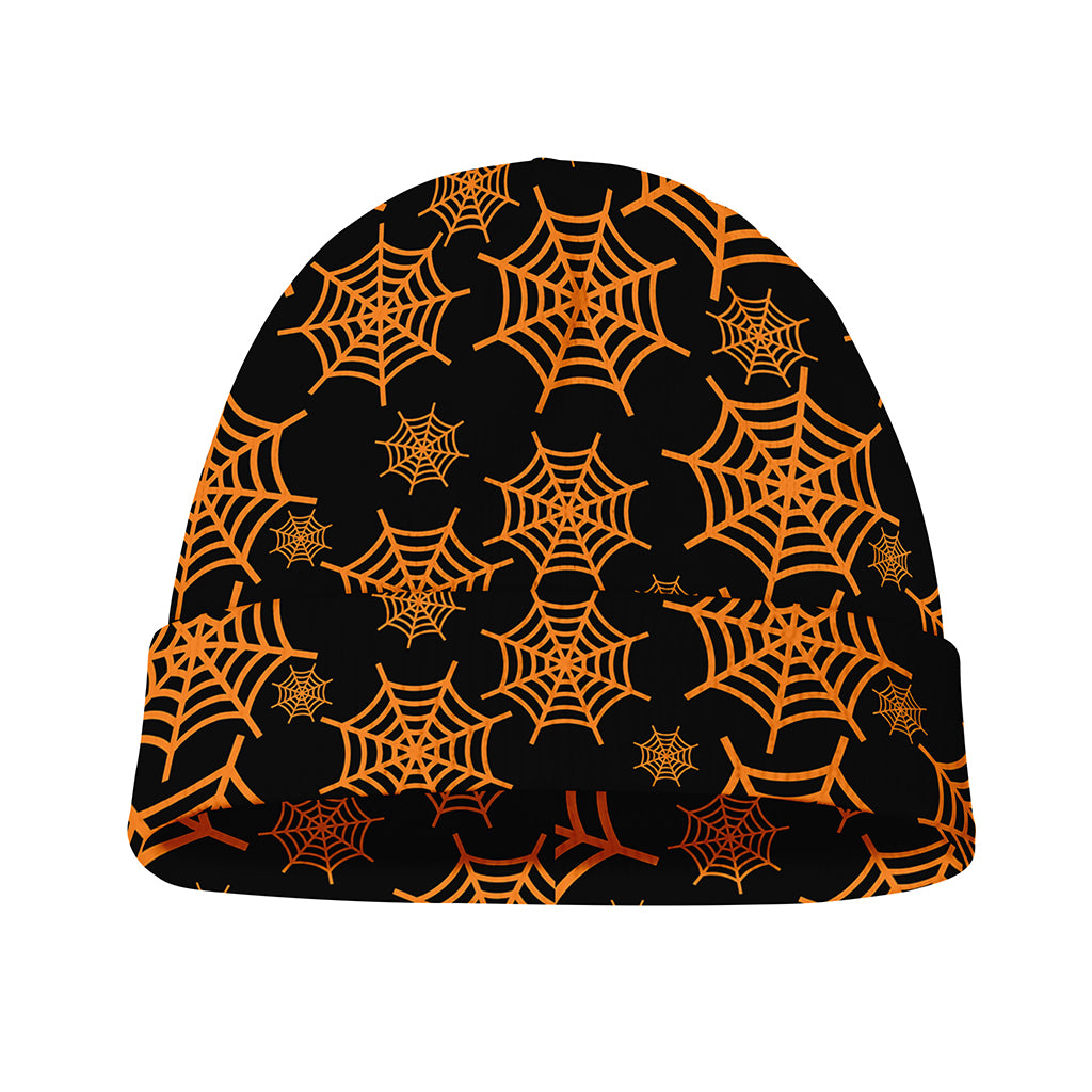 Black And Orange Spider Web Print Beanie