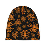 Black And Orange Spider Web Print Beanie