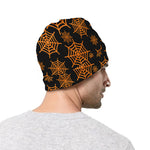 Black And Orange Spider Web Print Beanie