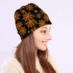 Black And Orange Spider Web Print Beanie