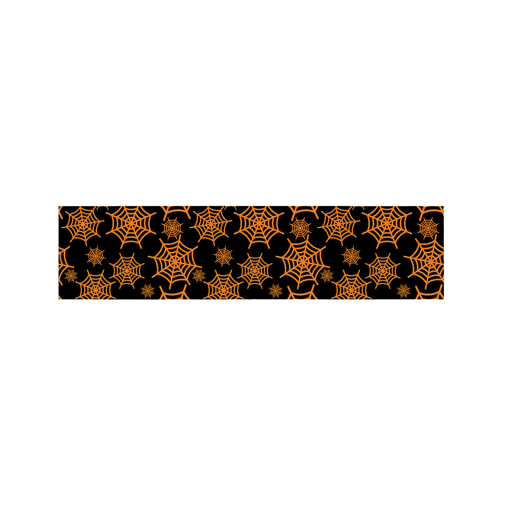 Black And Orange Spider Web Print Bed Runner