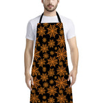 Black And Orange Spider Web Print Bib Apron With Pocket