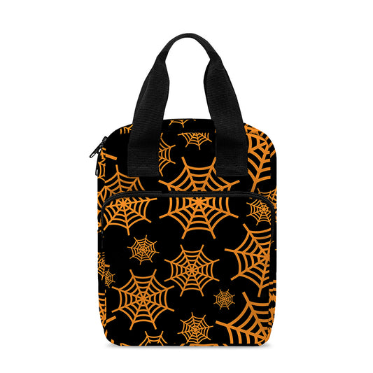 Black And Orange Spider Web Print Bible Tote Bag