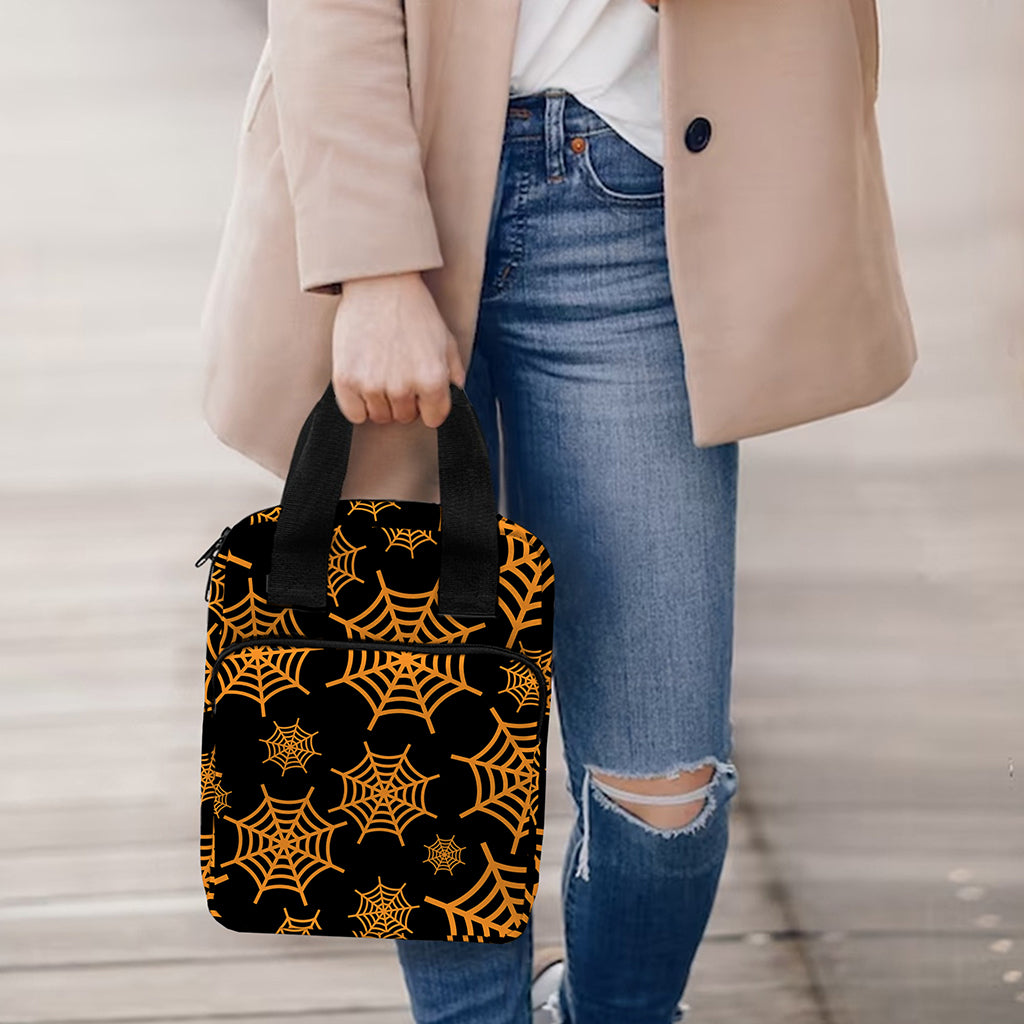 Black And Orange Spider Web Print Bible Tote Bag