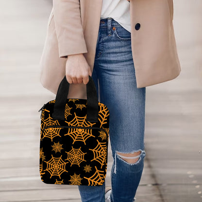 Black And Orange Spider Web Print Bible Tote Bag