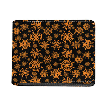 Black And Orange Spider Web Print Bifold Wallet