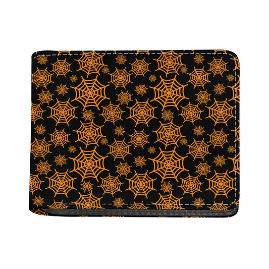 Black And Orange Spider Web Print Bifold Wallet
