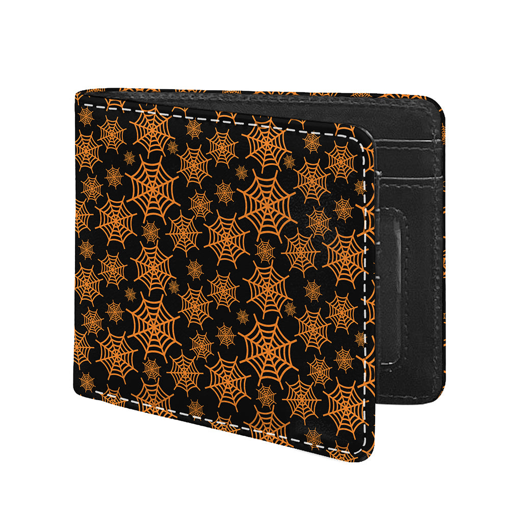 Black And Orange Spider Web Print Bifold Wallet