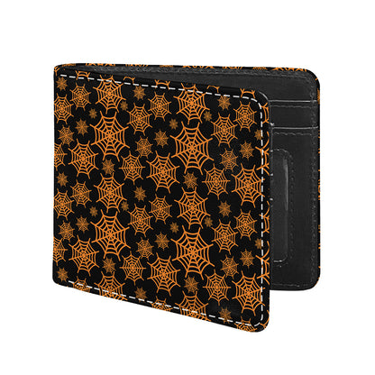 Black And Orange Spider Web Print Bifold Wallet