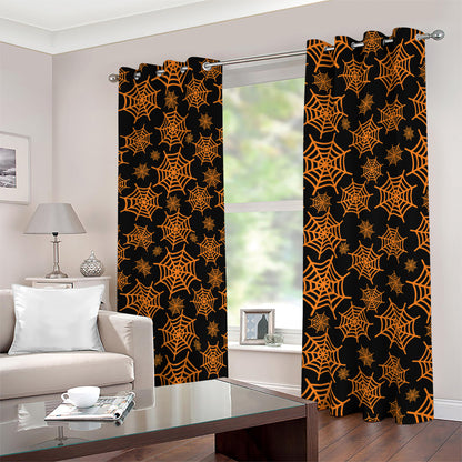 Black And Orange Spider Web Print Blackout Grommet Curtains