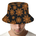 Black And Orange Spider Web Print Bucket Hat