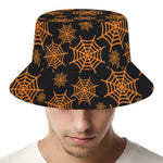 Black And Orange Spider Web Print Bucket Hat