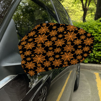 Black And Orange Spider Web Print Car Side Mirror Covers