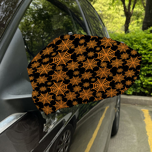 Black And Orange Spider Web Print Car Side Mirror Covers