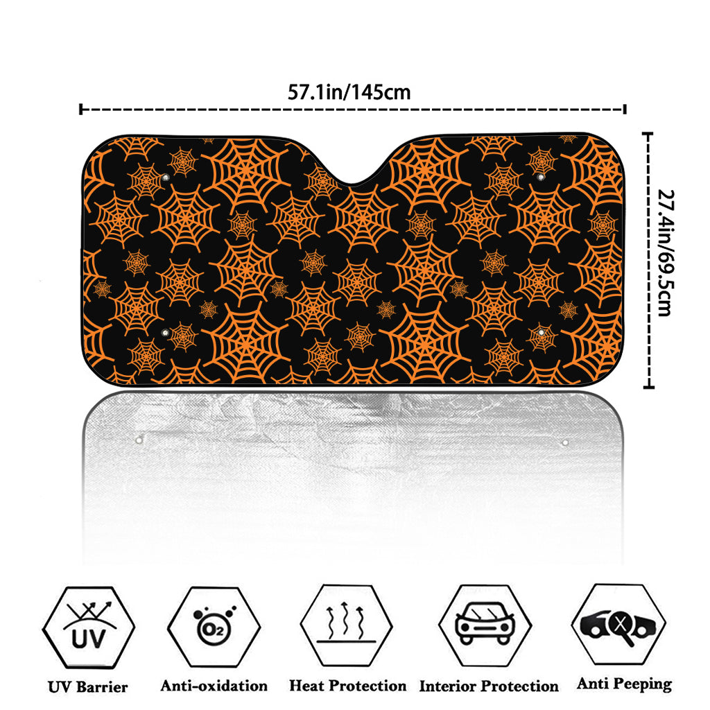 Black And Orange Spider Web Print Car Windshield Sun Shade
