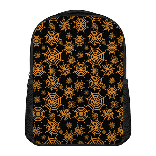 Black And Orange Spider Web Print Casual Backpack