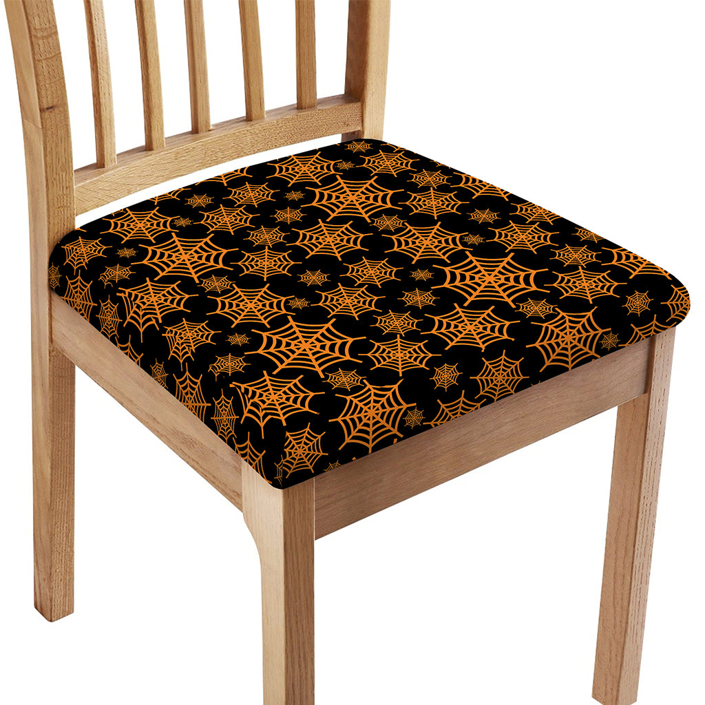 Black And Orange Spider Web Print Chair Cushion Cover