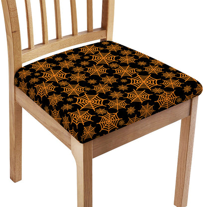 Black And Orange Spider Web Print Chair Cushion Cover