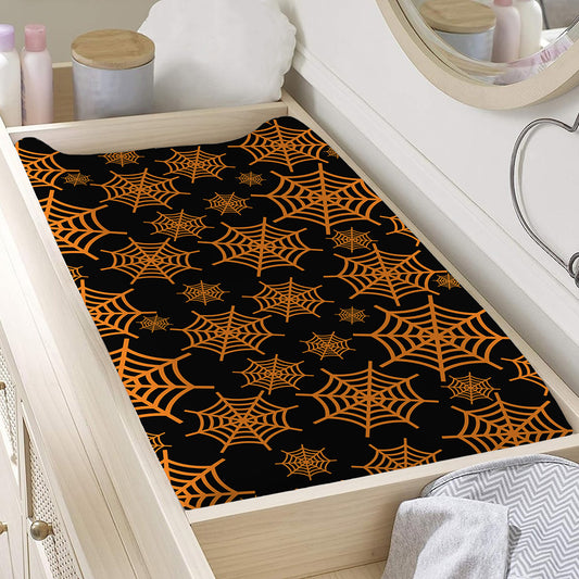 Black And Orange Spider Web Print Changing Pad Cover